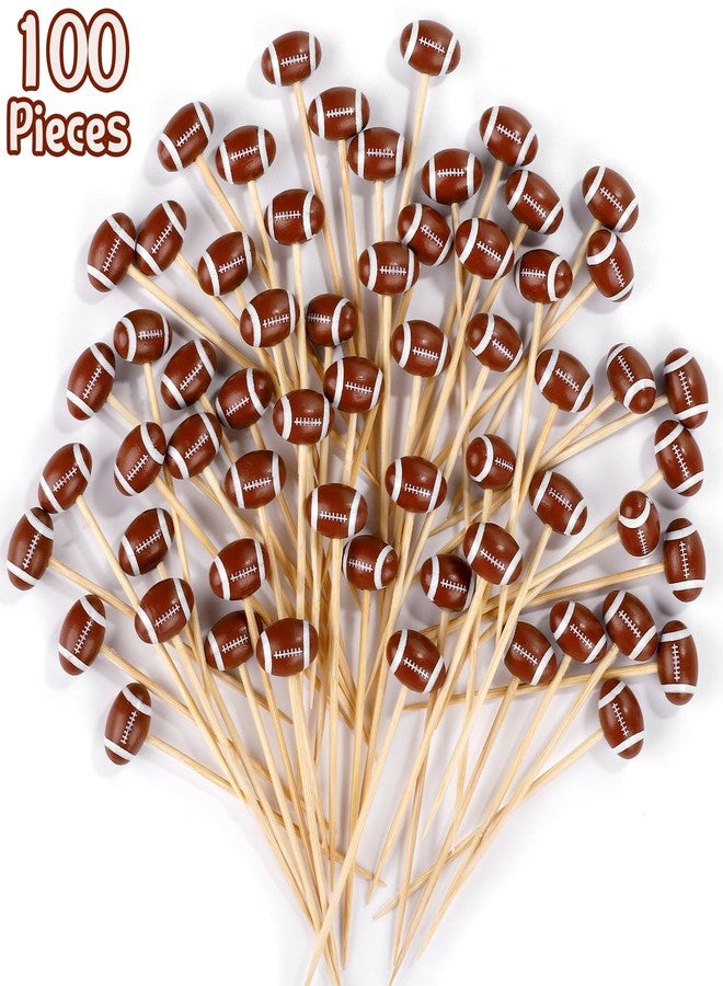 Aodaer 100 Pieces Football Bamboo Cocktail Picks 4.7 Inch Decorative Sports Ball End Cocktail Skewers Wooden Decorative Fruit Toothpicks Fruits Sandwich Buffets Party Supplies - Image 3